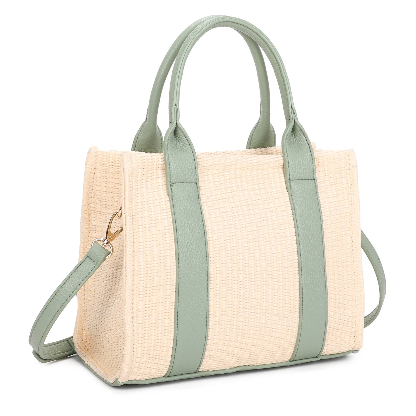 Green Straw Tote Bag | Summer Beach Shoulder Bag with Crossbody Strap