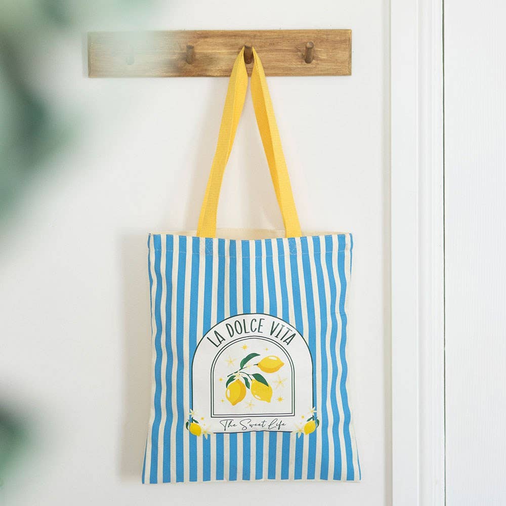La Dolce Vita Striped Tote Bag | Coastal & Mediterranean Shopper Bag