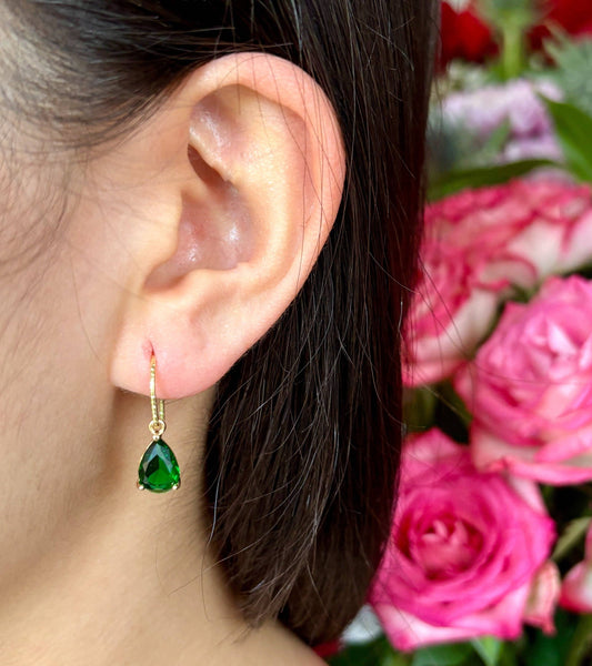 Emerald Green Faceted Glass Drop Earrings