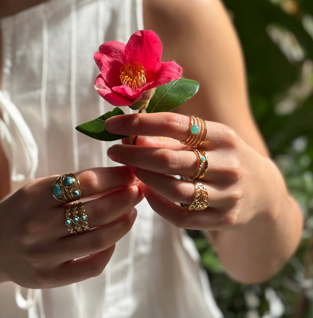 18ct Gold-Plated Amazonite Multi-Band Adjustable Ring