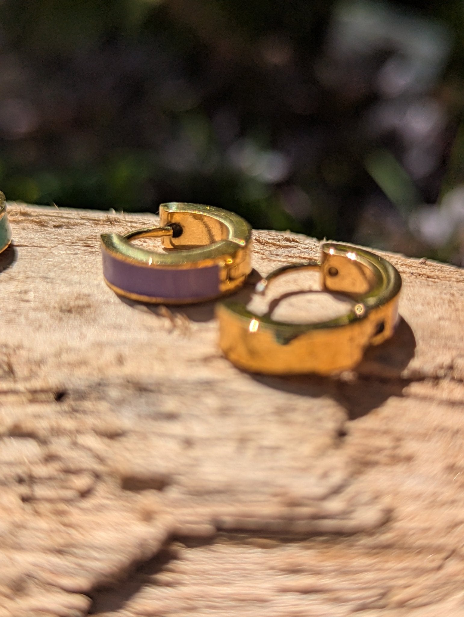 Purple Enamel Huggie Earrings | Waterproof Gold Plated Huggies - Ivy and Sol
