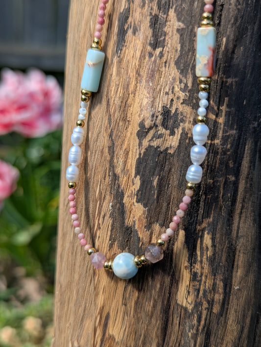 18ct Gold Plated Natural Stone Beaded Necklace | Waterproof Tarnish-Free Jewellery