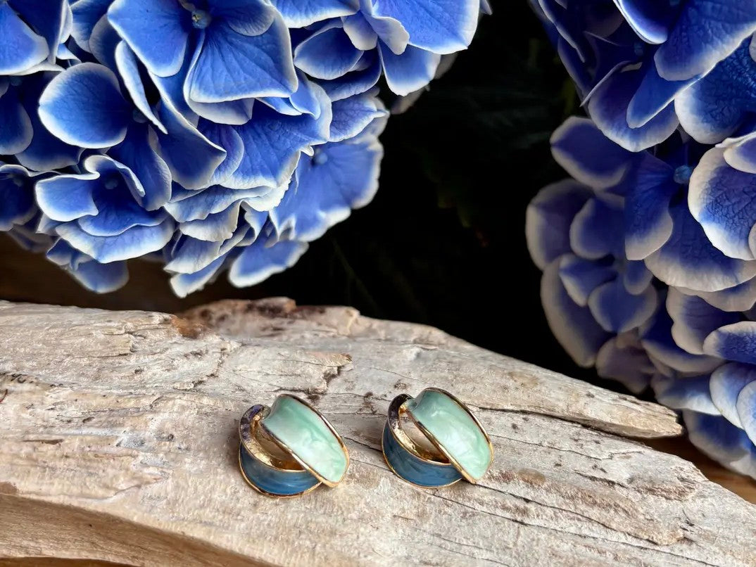 14ct Gold Plated Ocean Tide Enamel Earrings | Statement Coastal Earrings