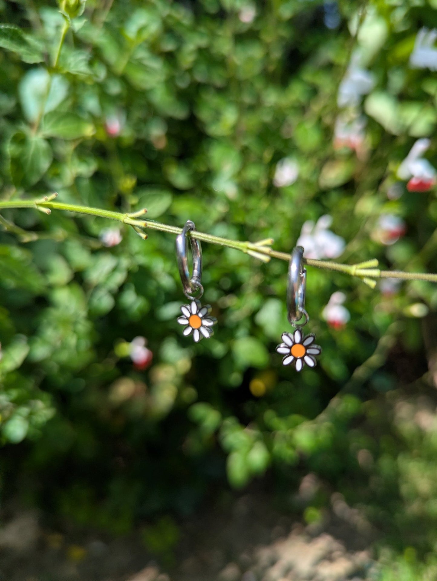 Silver Enamel Flower Huggie Earrings | Waterproof Stainless Steel Earrings - Ivy and Sol