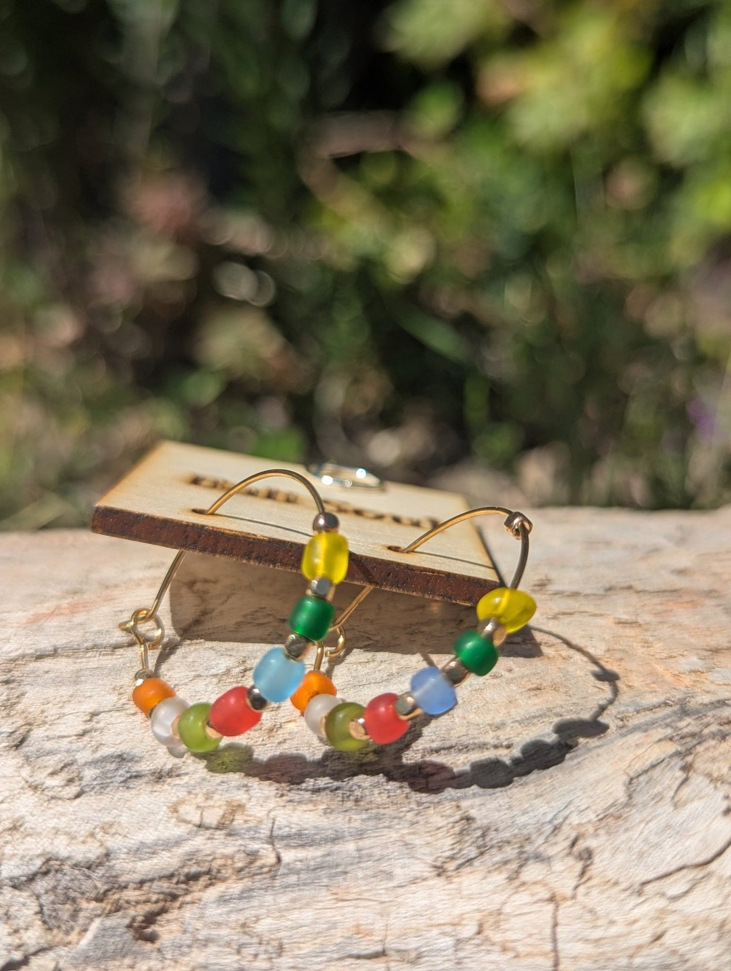 Pelangi Rainbow Beaded Gold Hoop Earrings | Waterproof 18k Gold Plated Hoops - Ivy and Sol