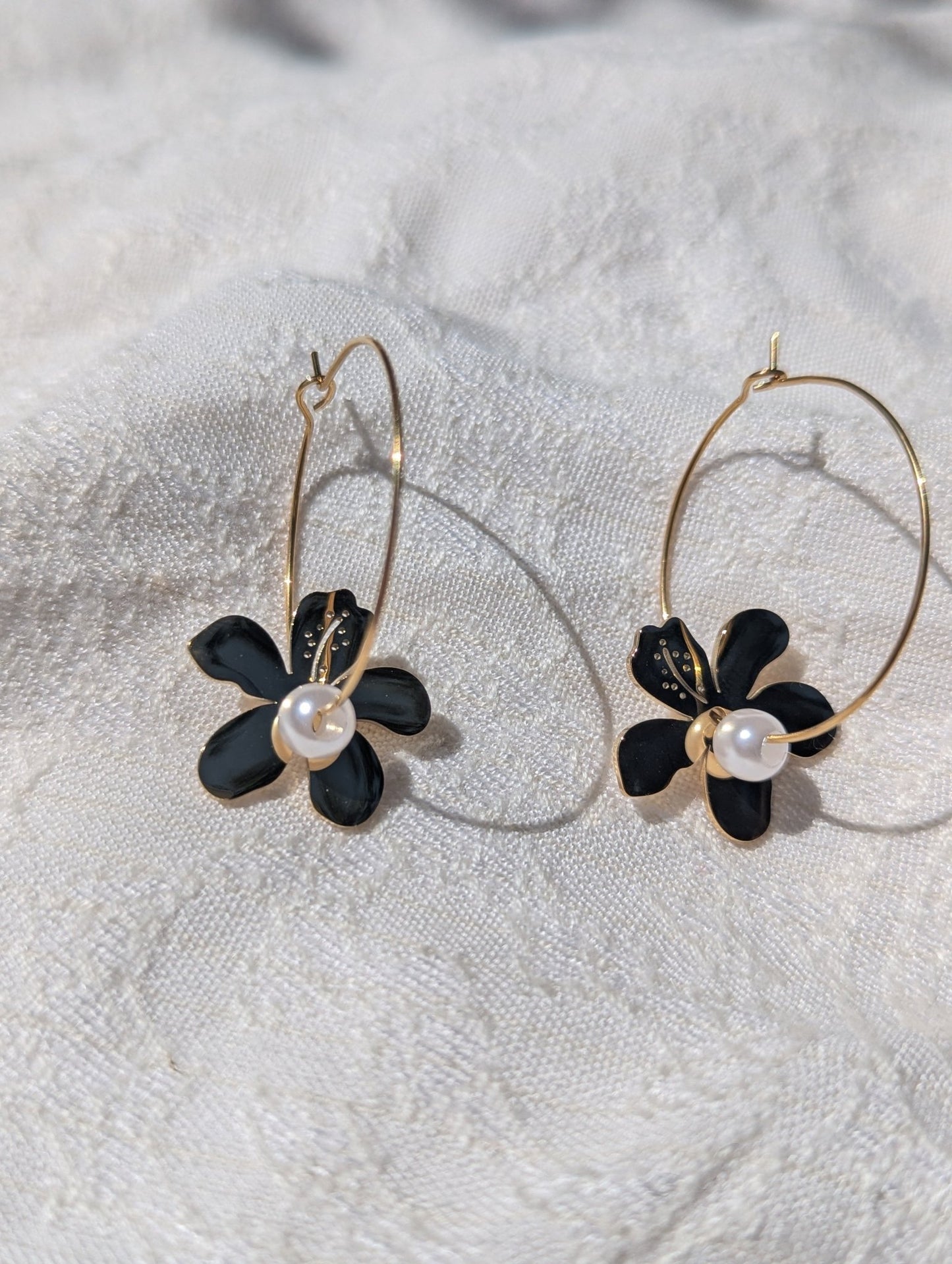 Tarnish Resistant Tropical Flower Dangle Hoop Earrings | Waterproof Gold Hoops - Ivy and Sol