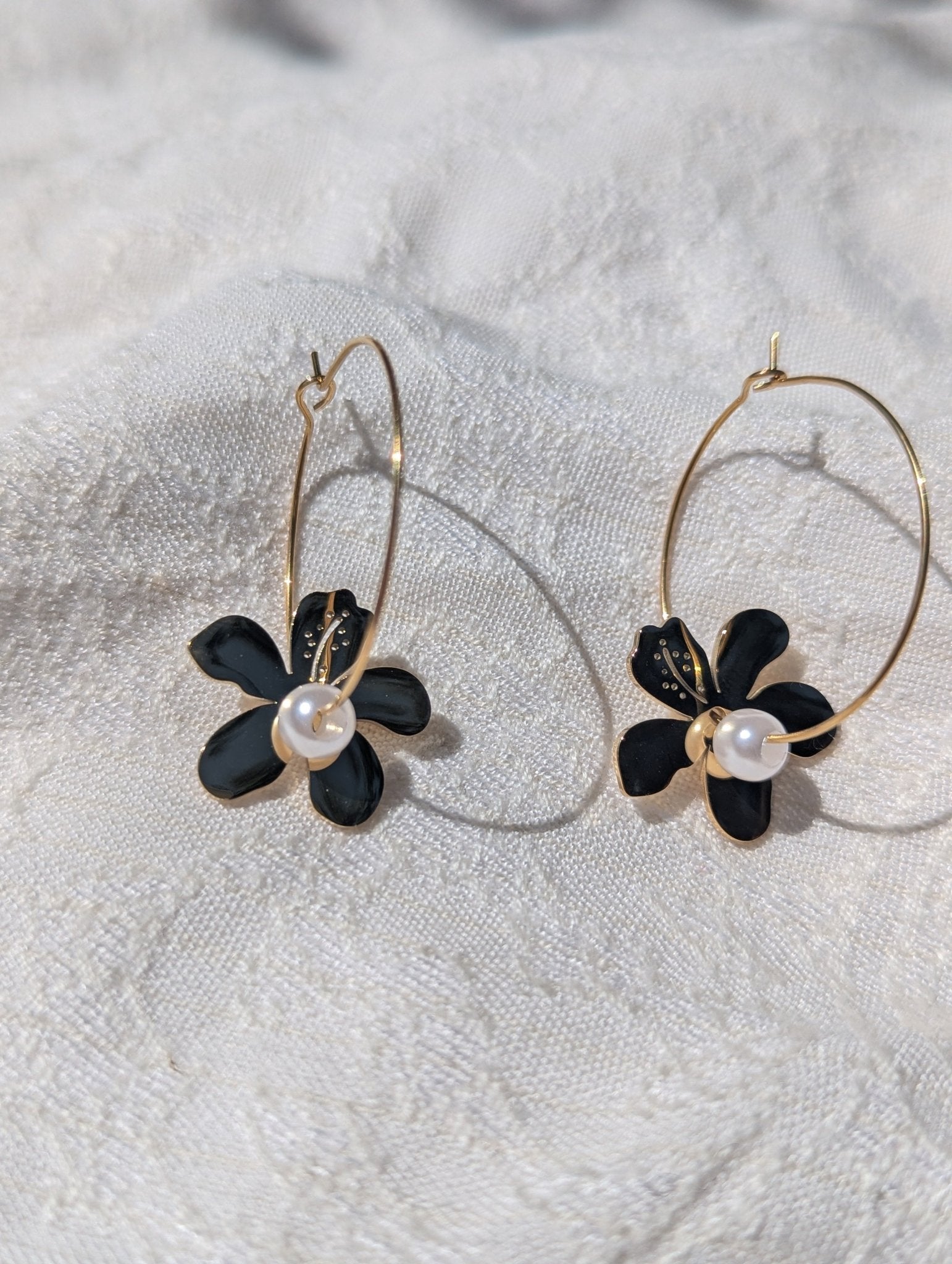 Tarnish Resistant Tropical Flower Dangle Hoop Earrings | Waterproof Gold Hoops - Ivy and Sol