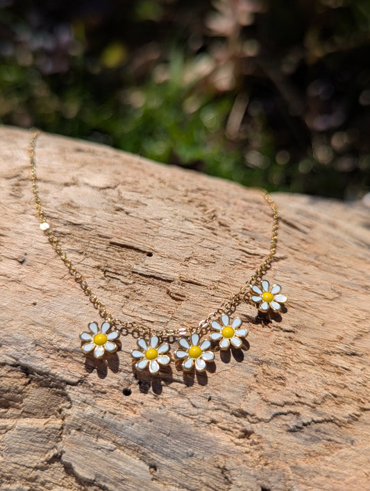 White Enamel Flower Necklace | Waterproof Gold Plated Floral Necklace