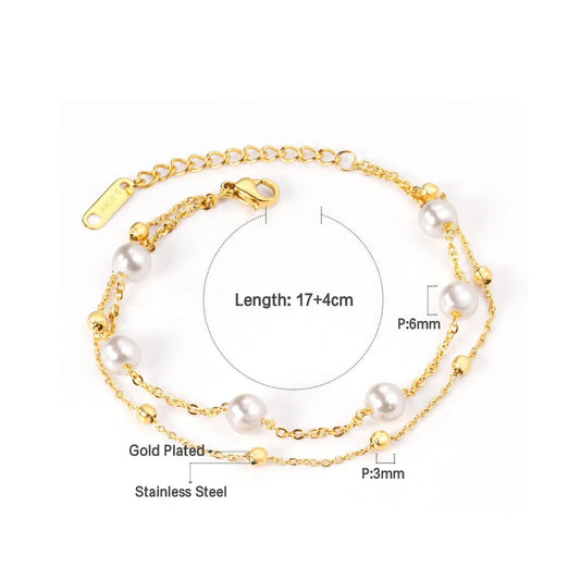 Gold Bead & Faux Pearl Bracelet – 18K Gold Plated