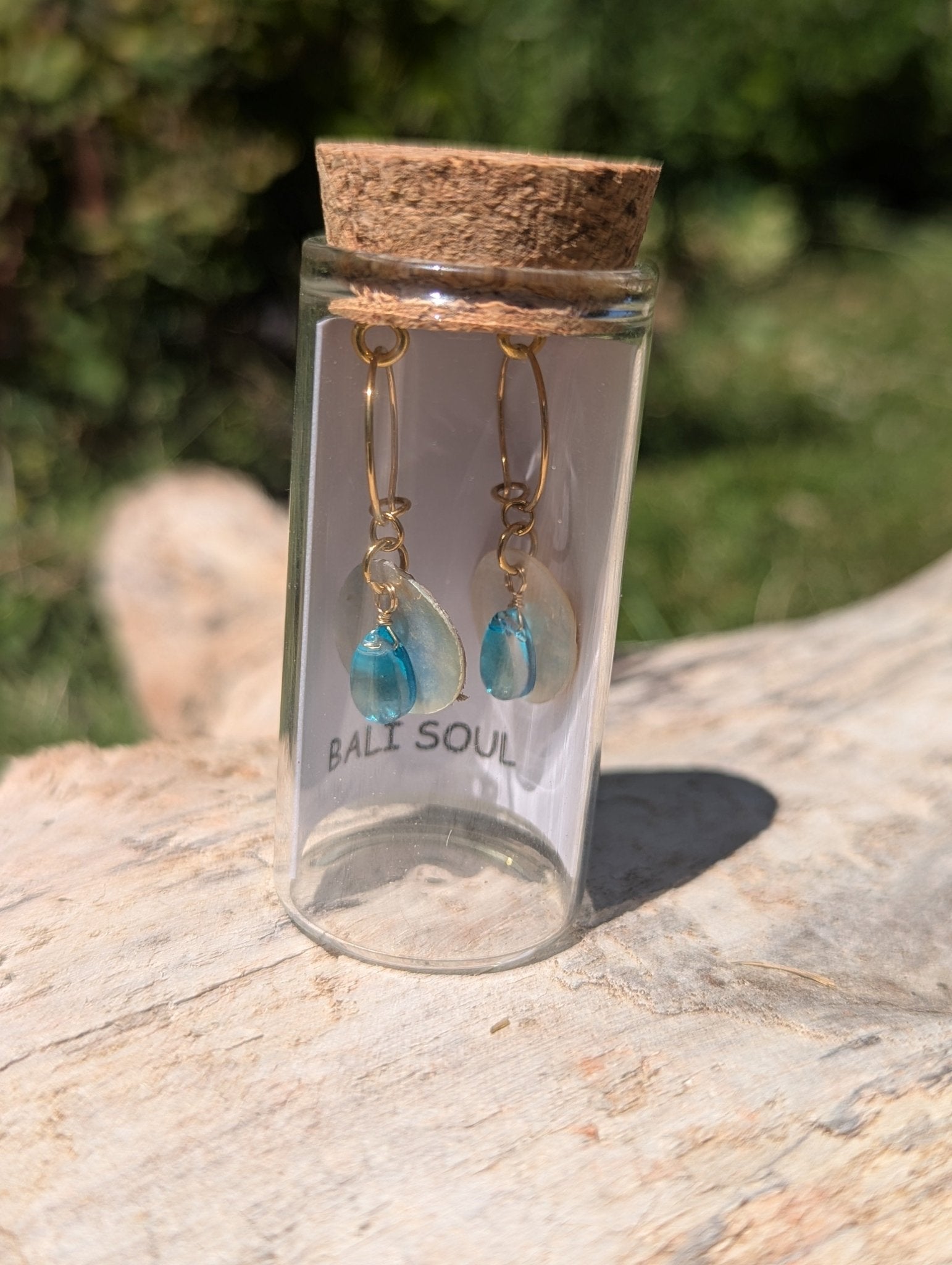 Ocean Breeze Akoya Shell & Glass Teardrop Hoop Earrings | Waterproof 18k Gold Plated - Ivy and Sol