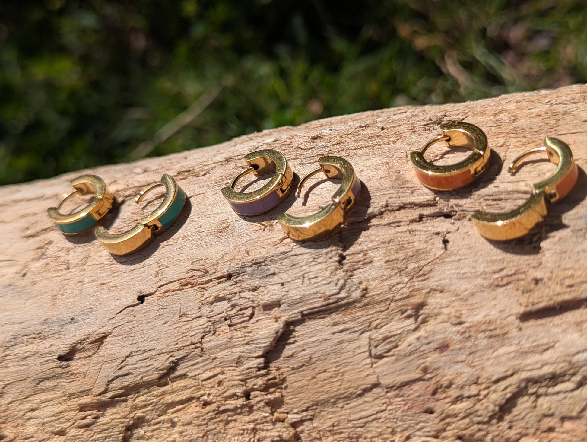 Purple Enamel Huggie Earrings | Waterproof Gold Plated Huggies - Ivy and Sol