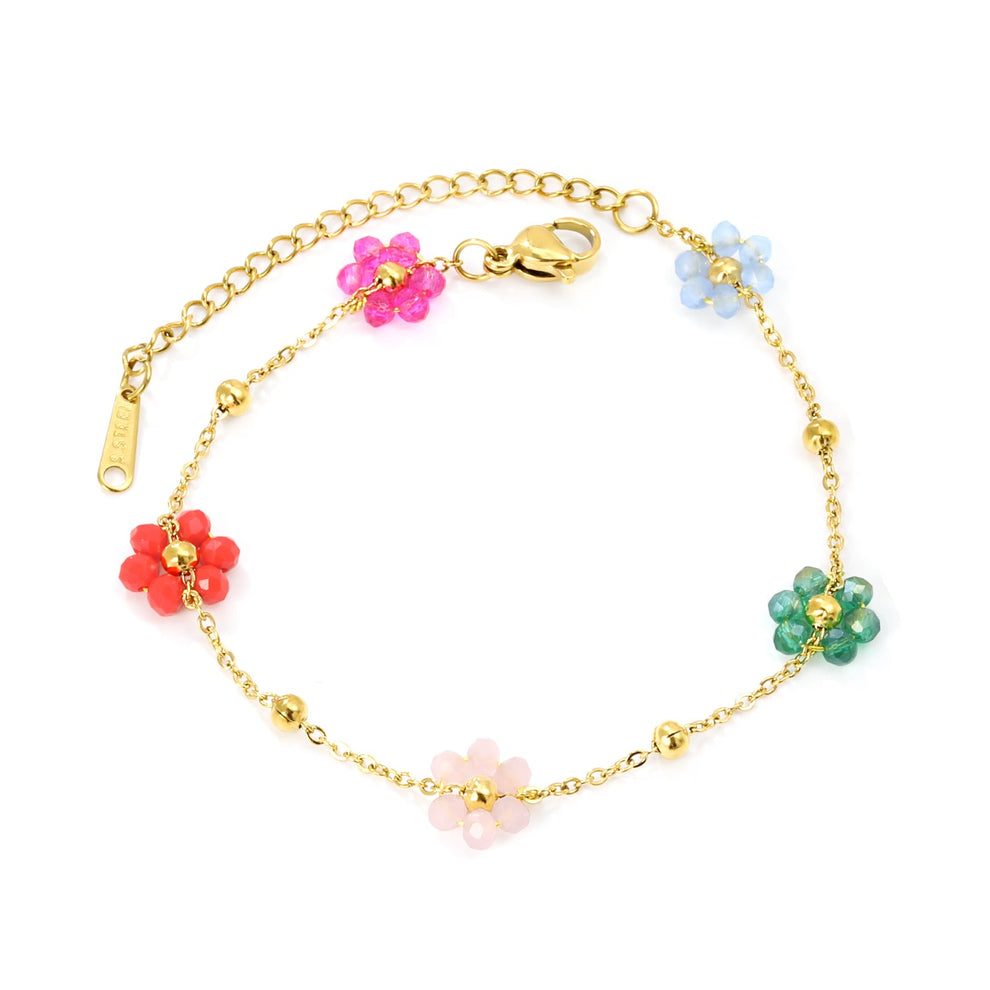 Colourful Flower Bead Bracelet – 18K Gold Plated