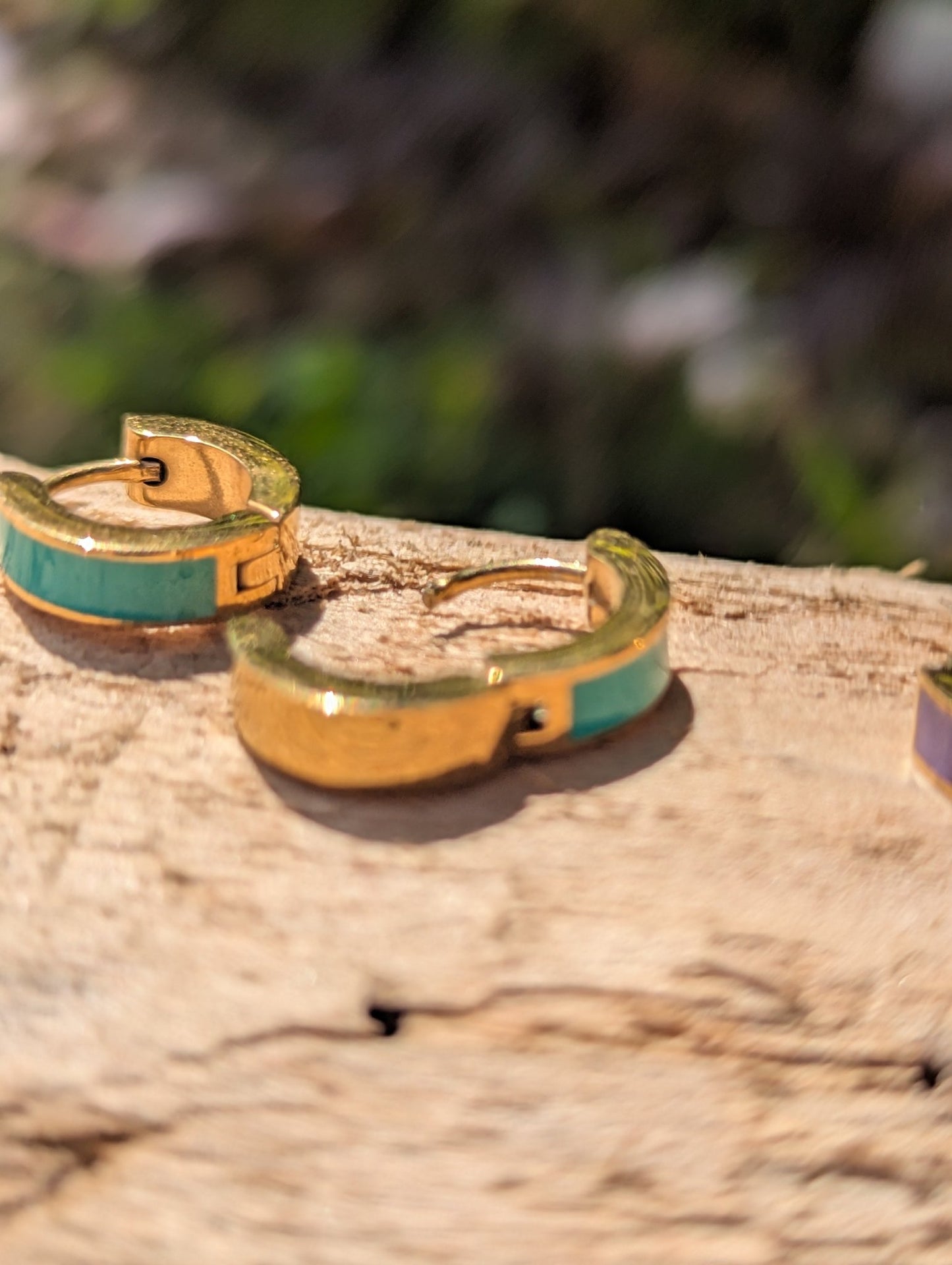 Turquoise Enamel Huggie Earrings | Waterproof Gold Plated Huggies - Ivy and Sol