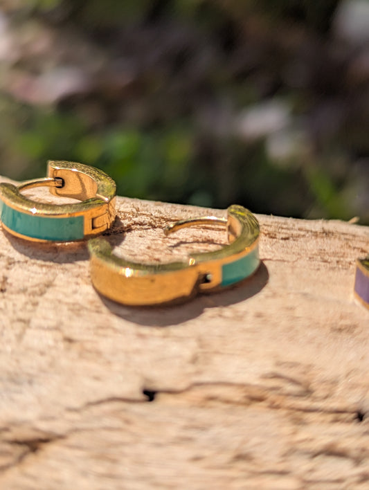 Turquoise Enamel Huggie Earrings | Waterproof Gold Plated Huggies