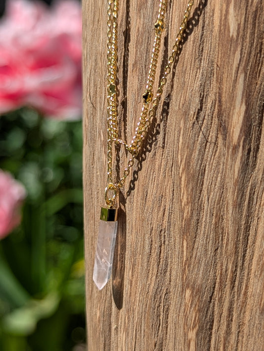 Rose Quartz Healing Crystal Double Chain Necklace in Gold – Layered Spiritual Jewellery