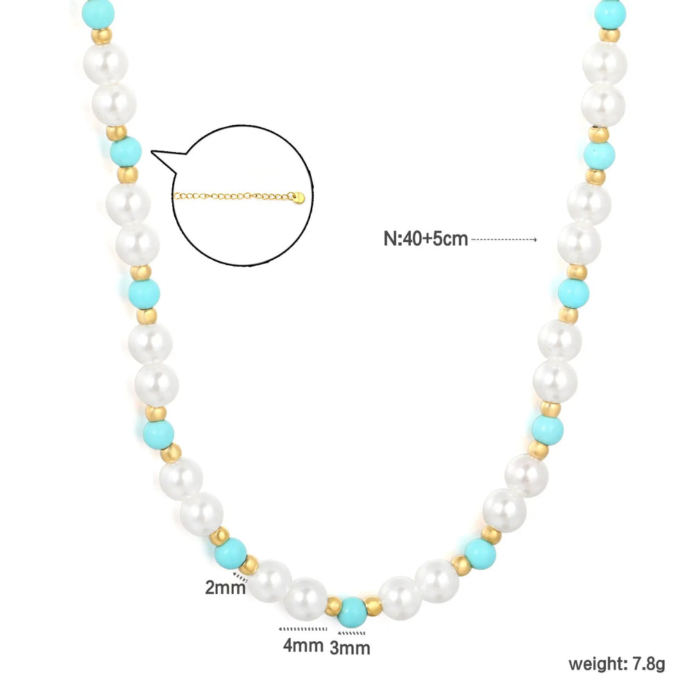 Coastal Blue Bead & Shell Pearl Necklace – Gold Plated