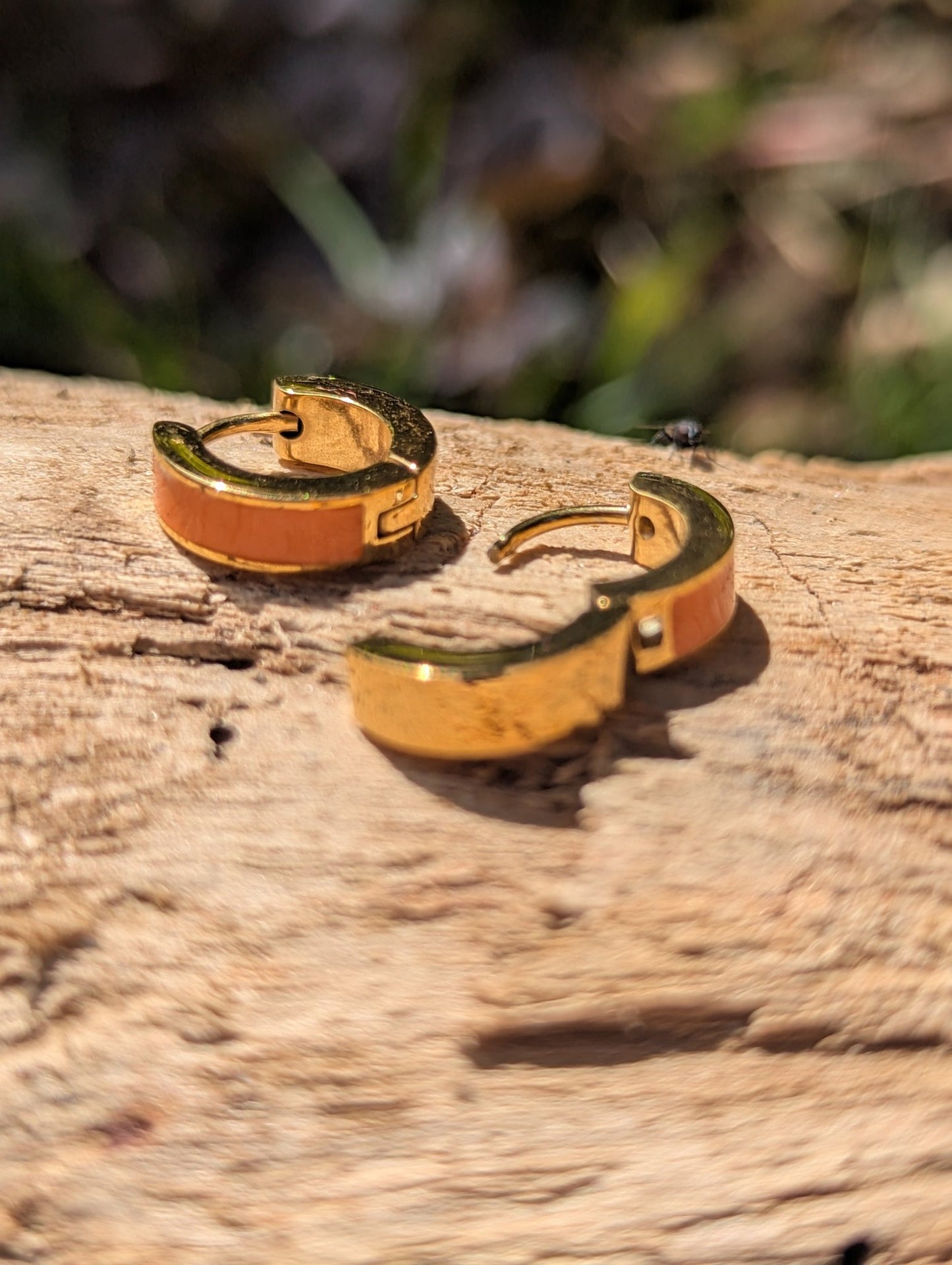 Orange Enamel Huggie Earrings | Waterproof Gold Plated Huggies - Ivy and Sol