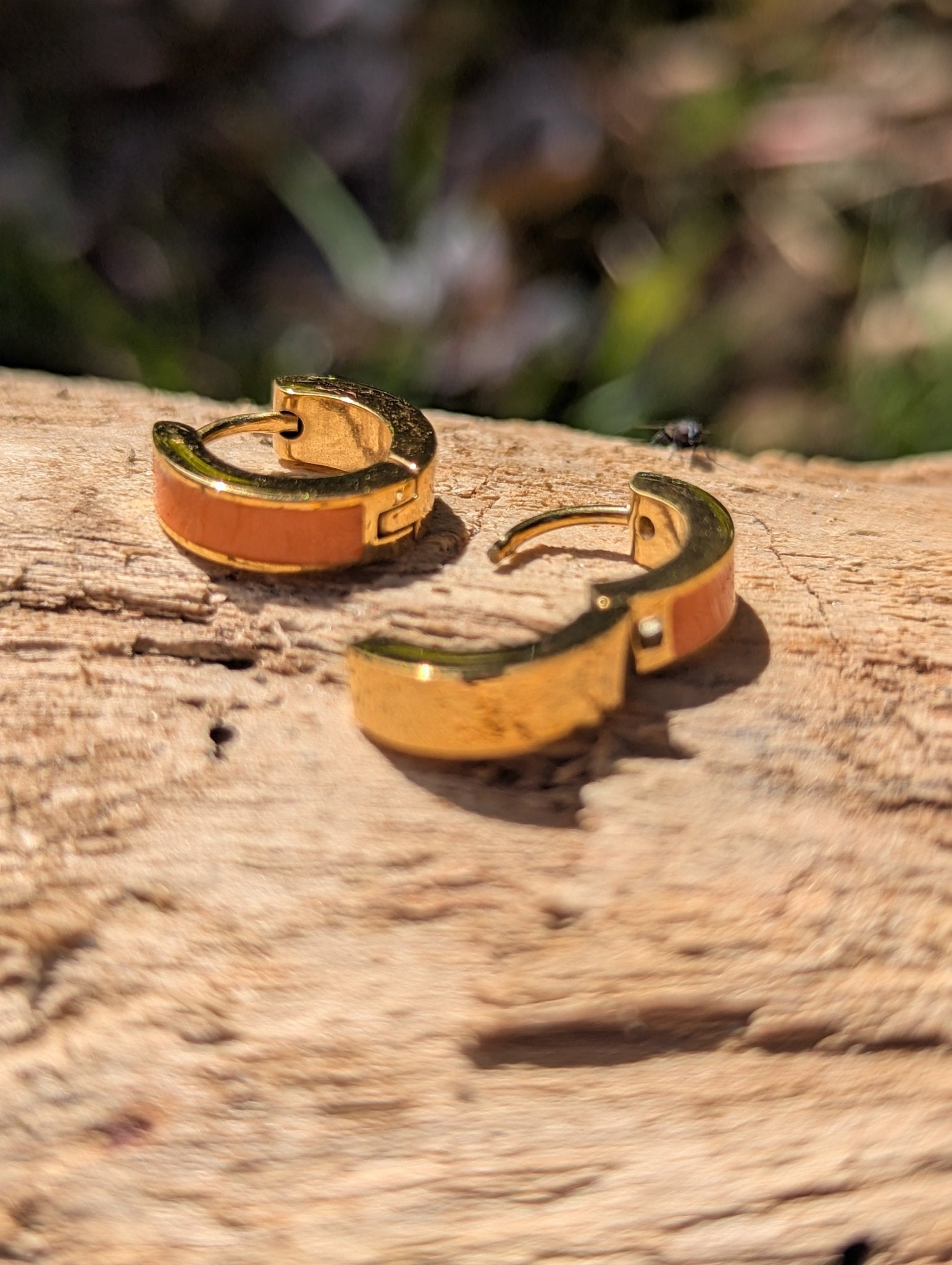 Orange Enamel Huggie Earrings | Waterproof Gold Plated Huggies - Ivy and Sol