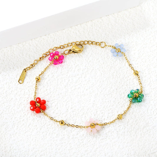 Colourful Flower Bead Bracelet – 18K Gold Plated
