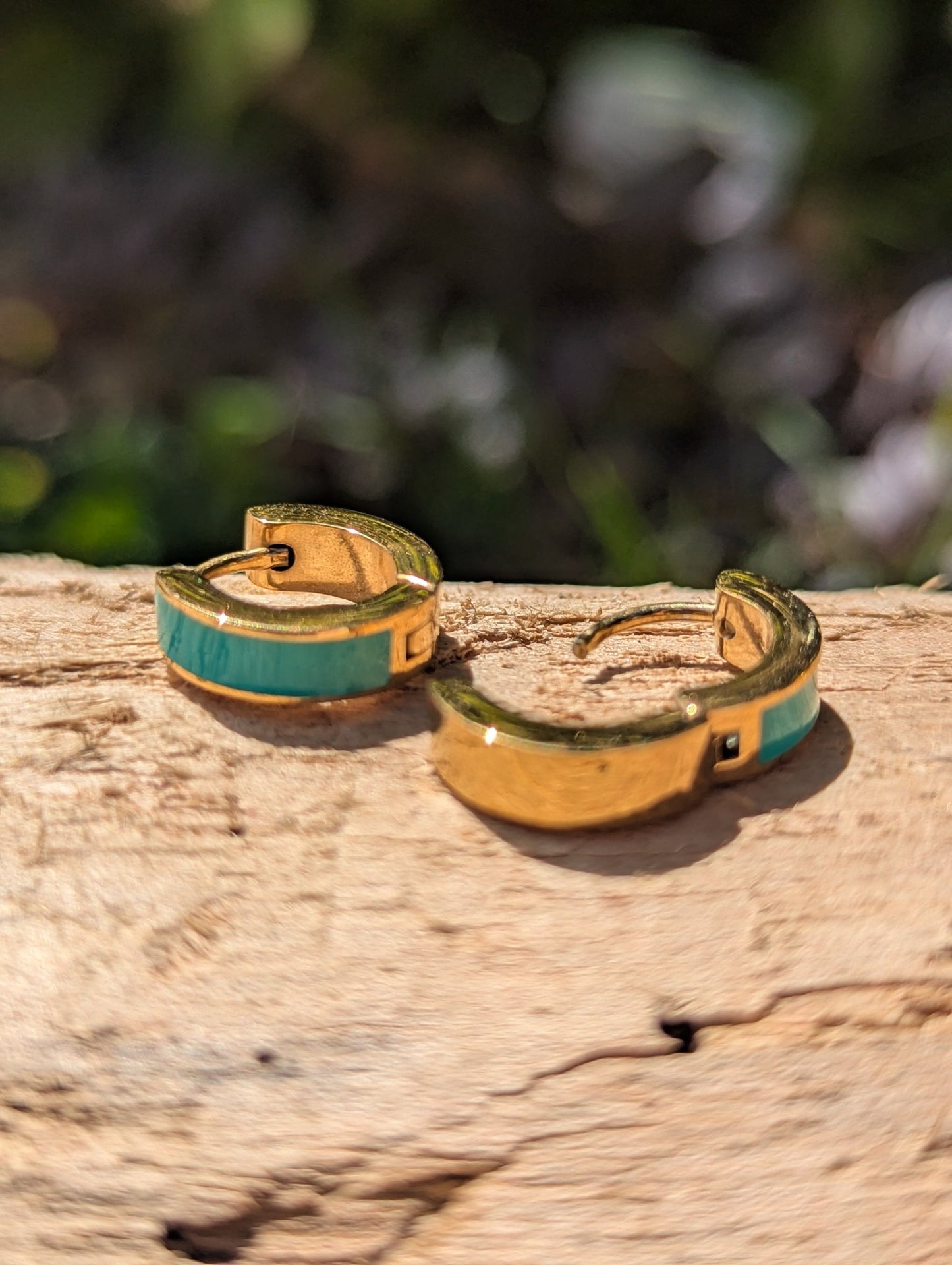 Turquoise Enamel Huggie Earrings | Waterproof Gold Plated Huggies - Ivy and Sol