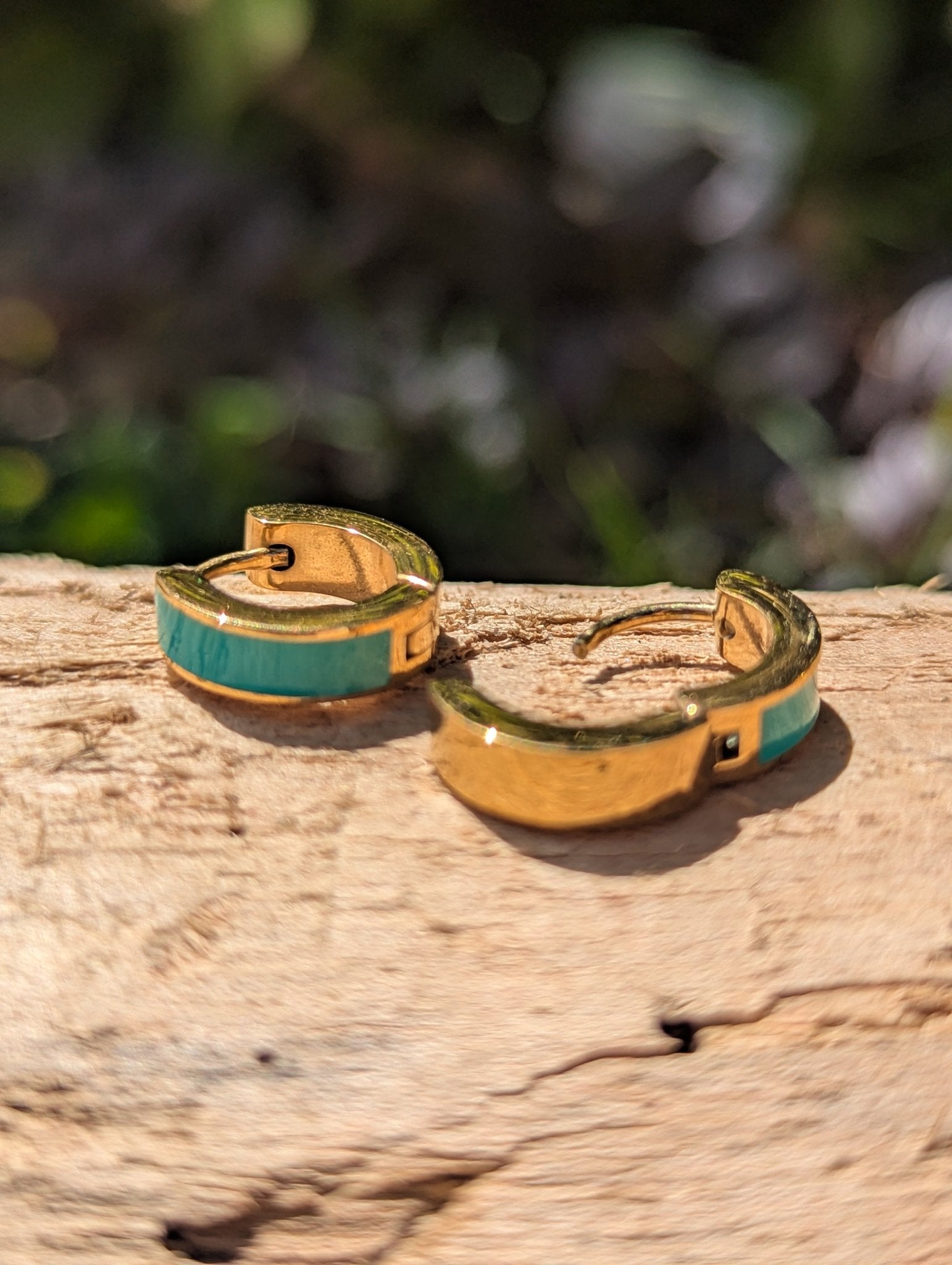 Turquoise Enamel Huggie Earrings | Waterproof Gold Plated Huggies - Ivy and Sol