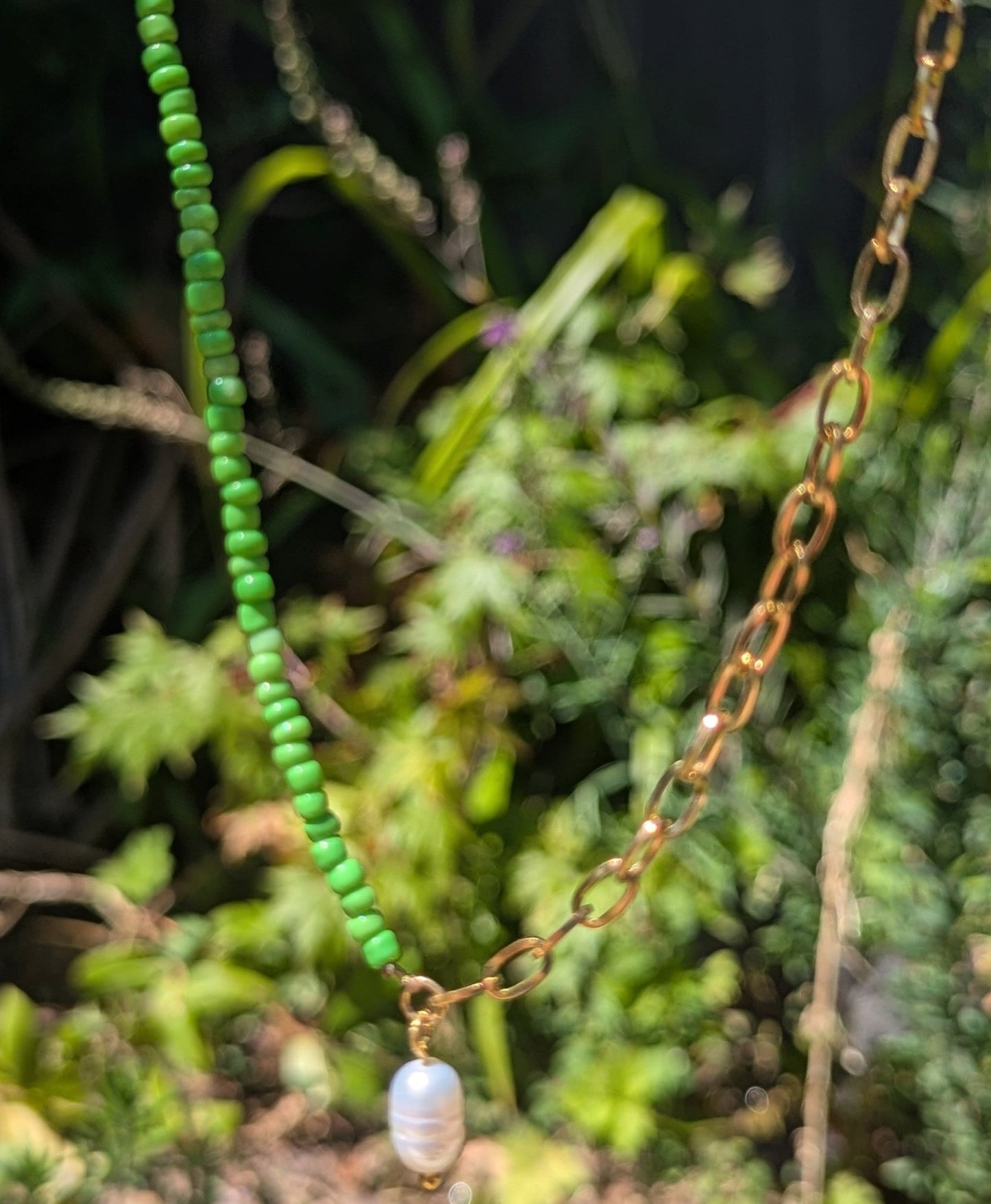 Green Freshwater Pearl Seed Bead Necklace | 18k Gold Plated Stainless Steel - Ivy and Sol