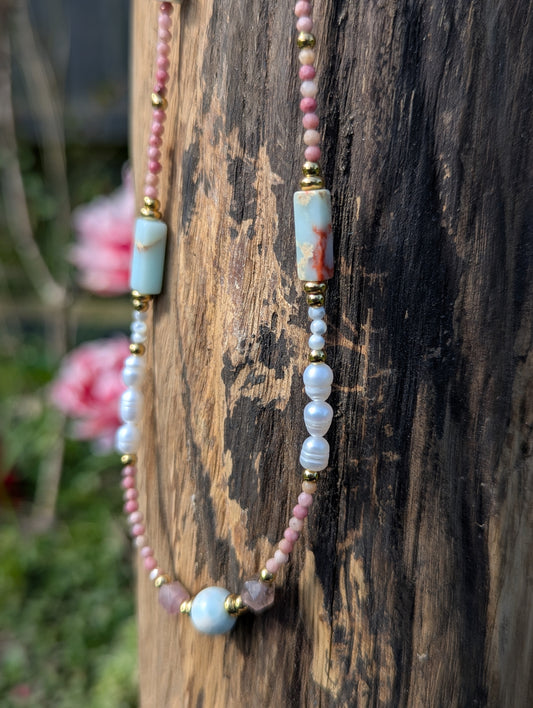 18ct Gold Plated Natural Stone Beaded Necklace | Waterproof Tarnish-Free Jewellery