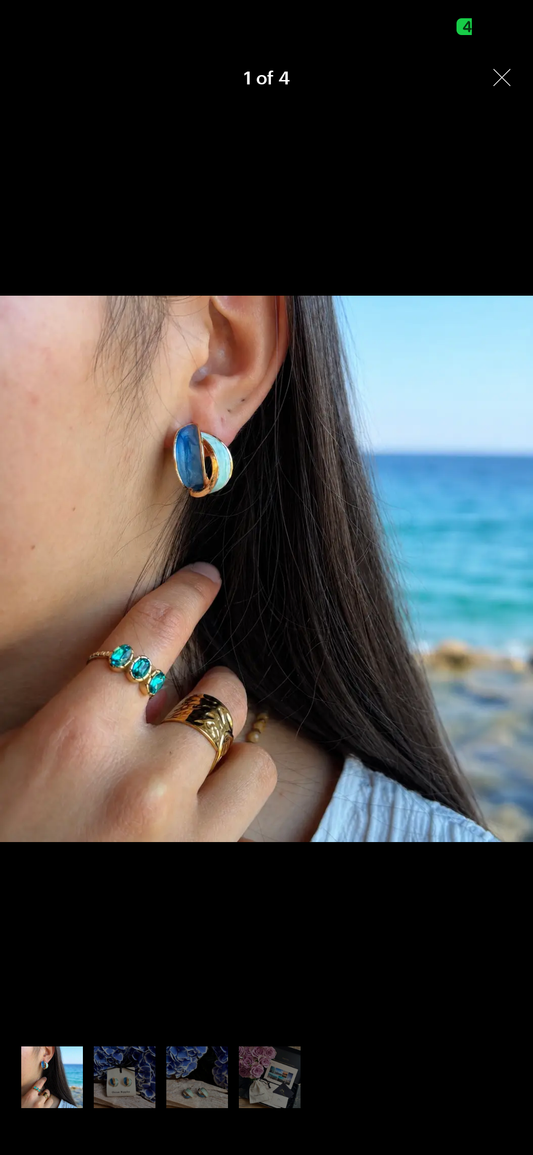 14ct Gold Plated Ocean Tide Enamel Earrings | Statement Coastal Earrings