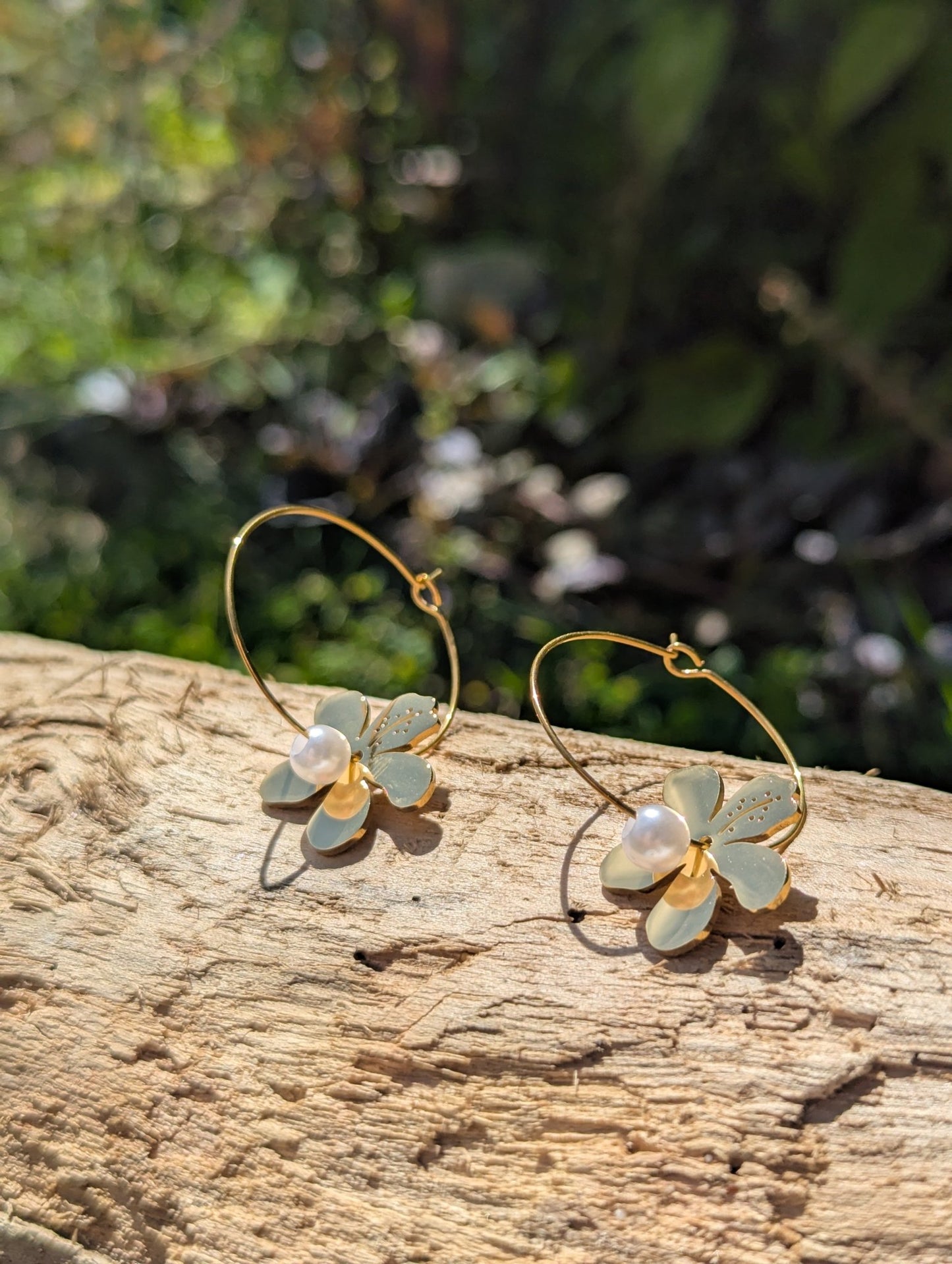 Tarnish Resistant Tropical Flower Dangle Hoop Earrings | Waterproof Gold Hoops - Ivy and Sol